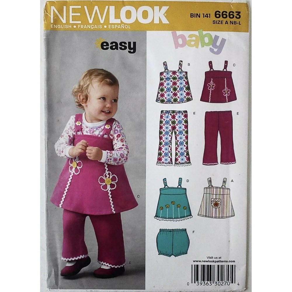 New Look 6663 Baby Tops Pants Panties Sewing Pattern Size NB-L Uncut Easy